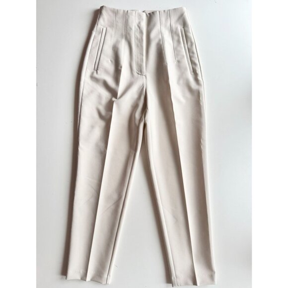 ZARA Off White Suiting Twill High Waisted Tapered Trousers Pants, Size S - Picture 2 of 15